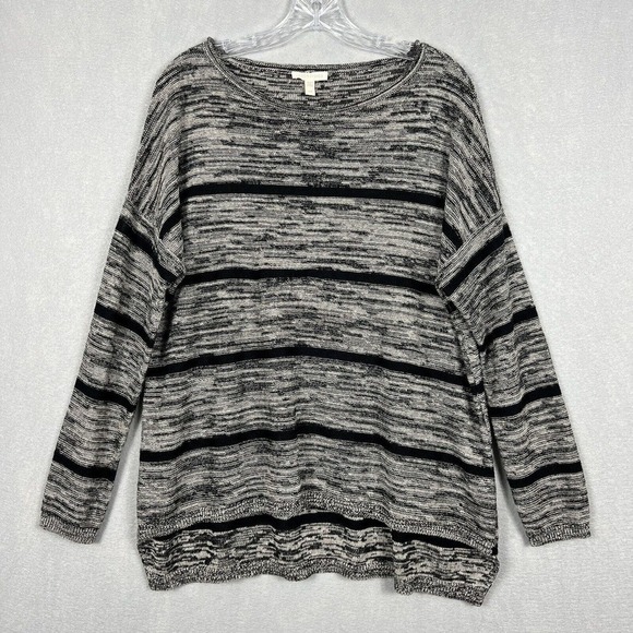 Eileen Fisher Linen Tunic Top Size Small Gray Black Striped Knit Pullover - Picture 1 of 10
